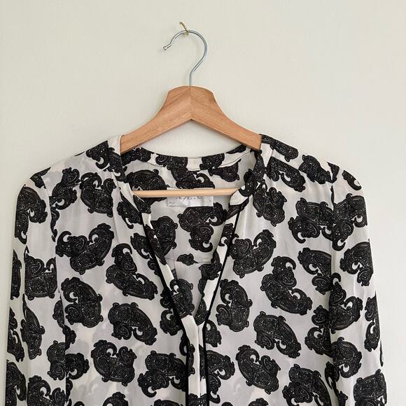 A.L.C Silk Paisley Print Button Up Blouse Black White - Picture 2 of 9